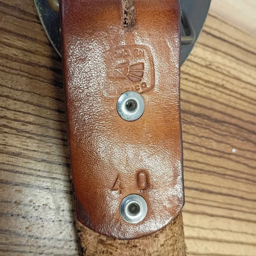 Oh Boy! Oberto Beef Jerky Belt Brass Buckle Eagle Tooled Leather Belt Size 40